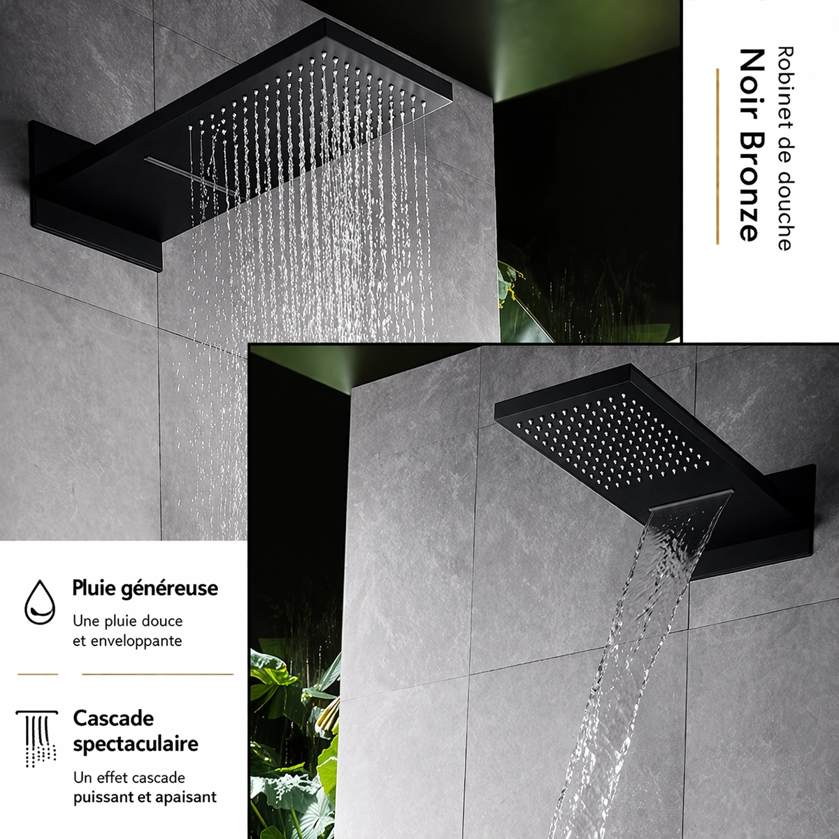 Douche encastrée thermostatique noire Hanoï